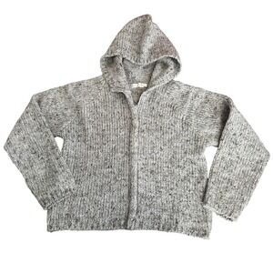 RELAIS Heathered Knit Zip Up Hoodie Gray Speckled Sweater